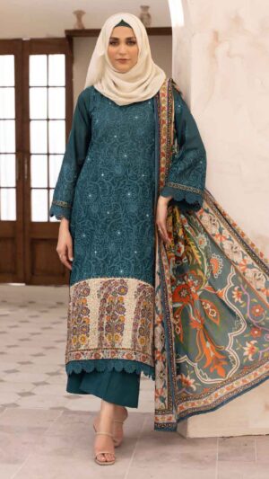 EMBROIDERED COLORED LAWN MEENAKARIAN-SAFFRON