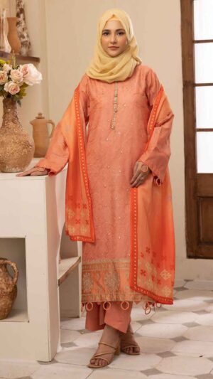 EMBROIDERED COLORED LAWN MEENAKARIAN-SAFFRON